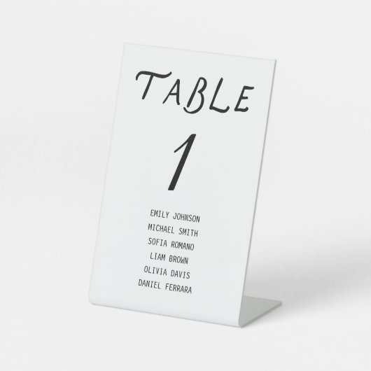 Minimalist Script Wedding Table Number Reclamebord Met Voetstuk (Voorkant)