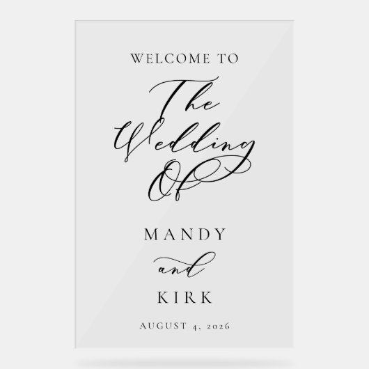 Minimalist Script Wedding Welcome Sign | Elegant Acryl Bord (Voorkant)
