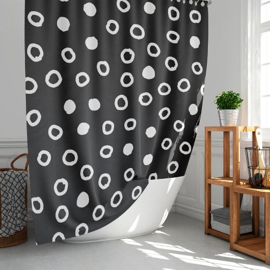 Minimalist simple Black & White Bubble Pattern Douchegordijn