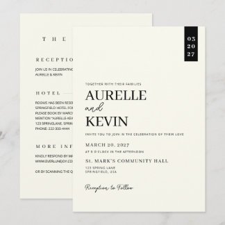 Minimalist Simple Elegant Ivory QR Code Wedding Kaart
