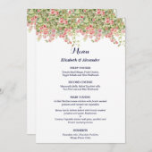Minimalist Simple Pretty rose vine floral wedding Menu (Voorkant / Achterkant)