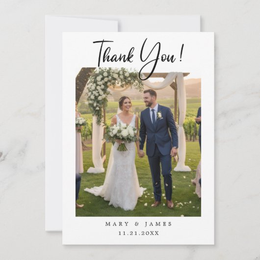 Minimalist Simple Script with Heart Wedding Photo Kaart (Voorkant)