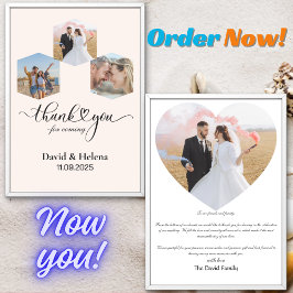 Minimalist SimpleW Script with Heart Wedding Photo Bedankkaart