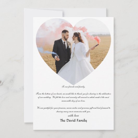 Minimalist SimpleW Script with Heart Wedding Photo Bedankkaart (Achterkant)