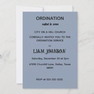 Minimalist Slate Blue Ordination Invitation Kaart