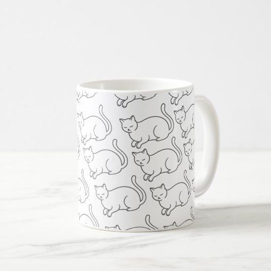 Minimalist Sleepy Cat Pattern Mug | Hand-Drawn Cer (Devant droit)