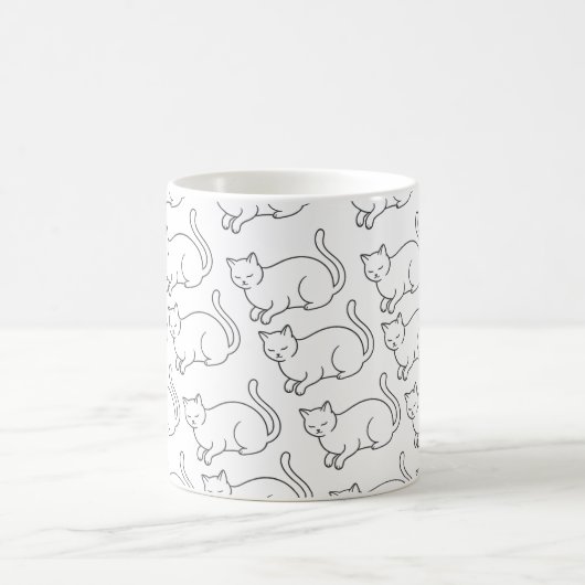 Minimalist Sleepy Cat Pattern Mug | Hand-Drawn Cer (Centre)