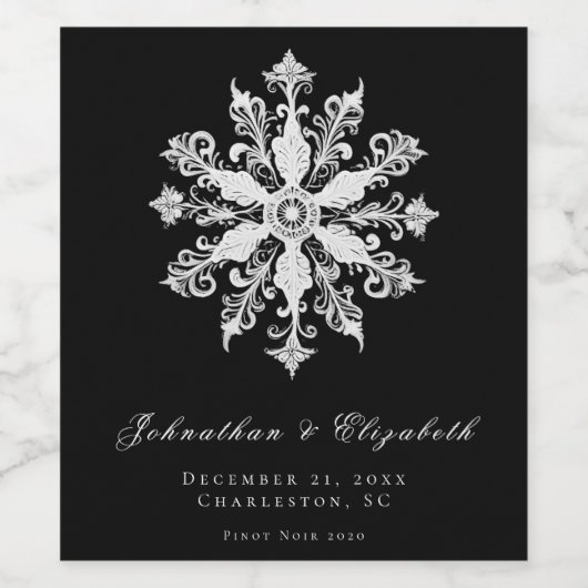 Minimalist Snowflake Wedding | Black Wijn Etiket (Enkel label)