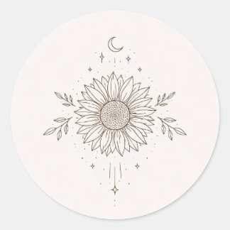 Minimalist Sunflower & Moon Design Ronde Sticker