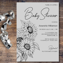 Minimalist Sunflower on Gray Baby Shower Kaart