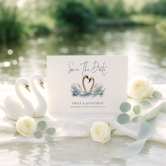 Minimalist Swan Script Wedding Save The Date