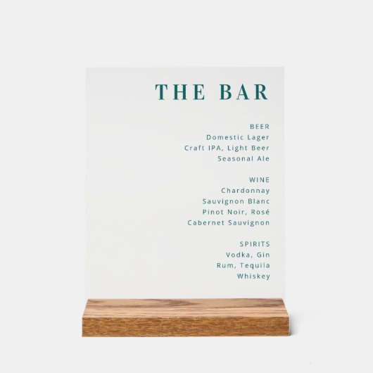 Minimalist Teal Menu Sign Acryl Bord (Voorkant)