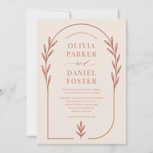 Minimalist Terracotta Rust Boho Arch Wedding Kaart (Voorkant)