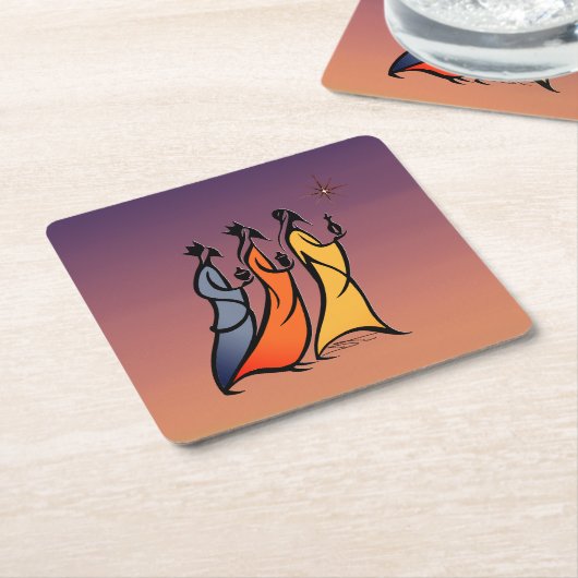 Minimalist Three Wise Men Vierkante Kartonnen Onderzetter (Schuin)