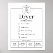 Minimalist Tumble Dryer Instructions Sign Poster (Devant)