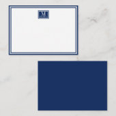 Minimalist Two Boarder Monogram Name Navy Blue Notitiekaartje (Voorkant / Achterkant)