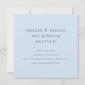 Minimalist Typewriter Retro Blue Wedding Photo Save The Date (Voorkant)