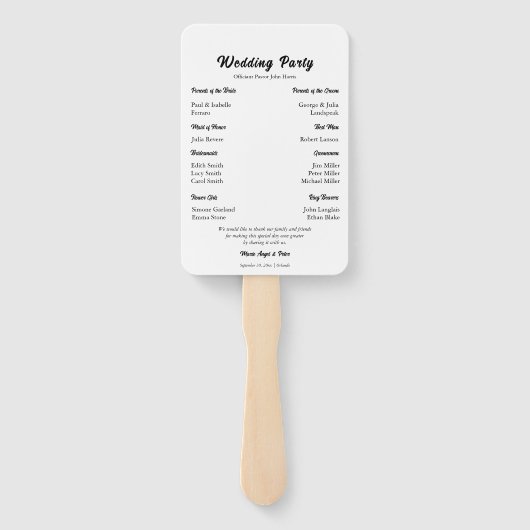 Minimalist Typography Wedding Program Handwaaier (Achterkant)