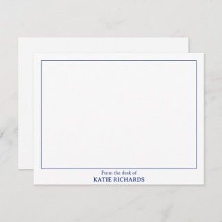 Minimalist Vanaf het bureau van Square Border Blue Notitiekaartje