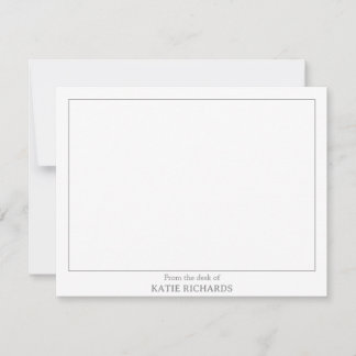 Minimalist Vanaf het bureau van Square Border Grey Notitiekaartje