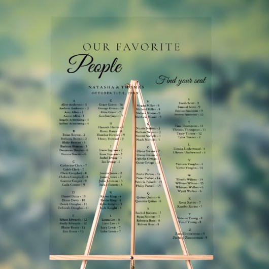 Minimalist Wedding Alphabetical Seating Chart Acryl Bord (Neutraal)
