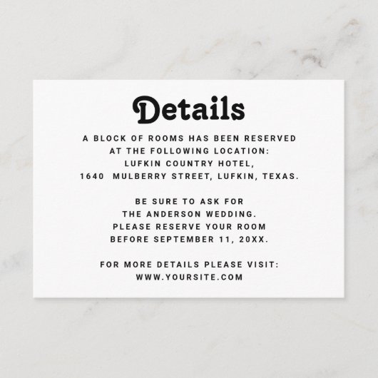 Minimalist Wedding Details | Modern Information Informatiekaartje (Voorkant)