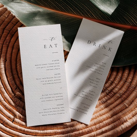 Minimalist Wedding Dinner and Drink Menu