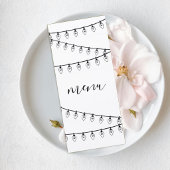 Minimalist Wedding Menu Card with String Lights