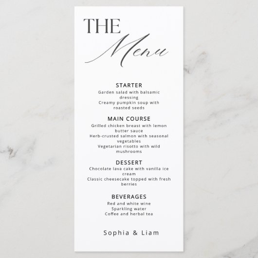 Minimalist Wedding Menu with Modern Calligraphy (Devant)