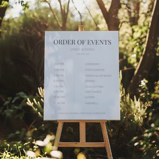 Minimalist Wedding Order of Events Dusky Blue Poster