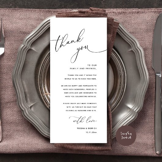 Minimalist Wedding Place Setting Thank You Card Programma