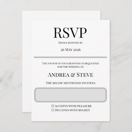 Minimalist Wedding RSVP Card | Editable Template (Devant / Derrière)