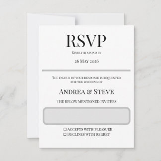 Minimalist Wedding RSVP Card | Editable Template Kaartje