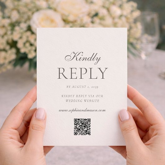 Minimalist Wedding RSVP Card with QR Code Kaart