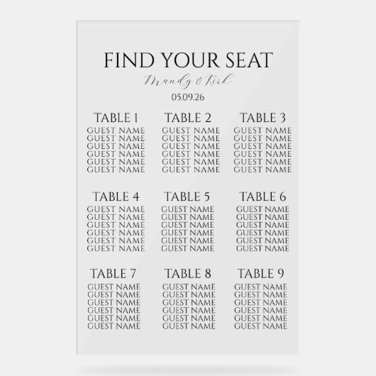 Minimalist Wedding Seating Chart | Custom Modern  Acryl Bord (Voorkant)