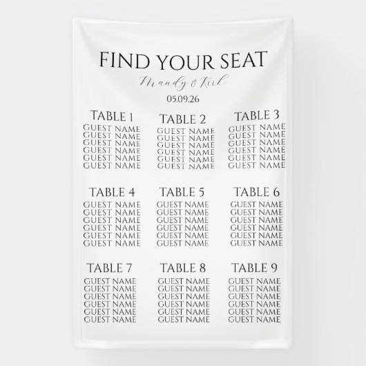 Minimalist Wedding Seating Chart | Custom Modern  Spandoek (Verticaal)