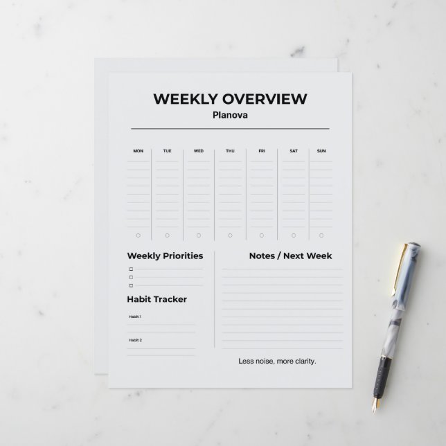 Minimalist Weekly Planner | Weekly Tasks Organizer (Voorkant / Achterkant in situ)