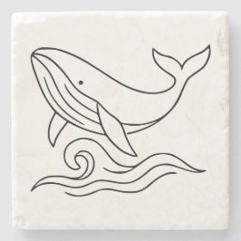 Minimalist Whale Line Art – Ocean Animal  Stenen Onderzetter