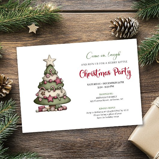Minimalist Whimsical Christmas Tree Party Design Kaart