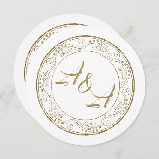 Minimalist White and Gold Wedding Invitation (Devant / Derrière)