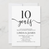 Minimalist White Black 10th Wedding Anniversary Kaart (Voorkant)
