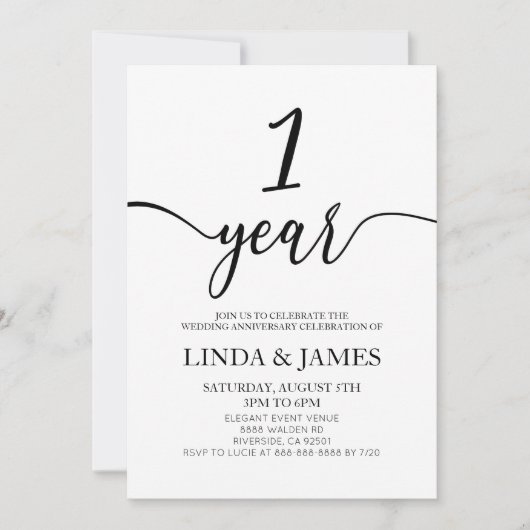 Minimalist White Black 1st Wedding Anniversary Kaart (Voorkant)