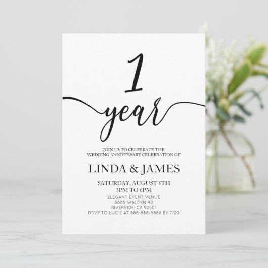 Minimalist White Black 1st Wedding Anniversary Kaart (Staand voorkant)