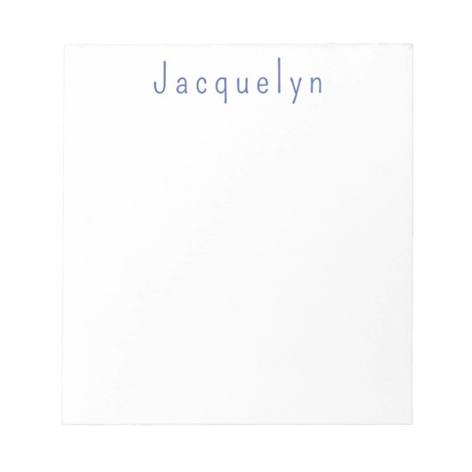 Minimalist White Blue Plain Elegant Modern Name Notitieblok (Voorkant)
