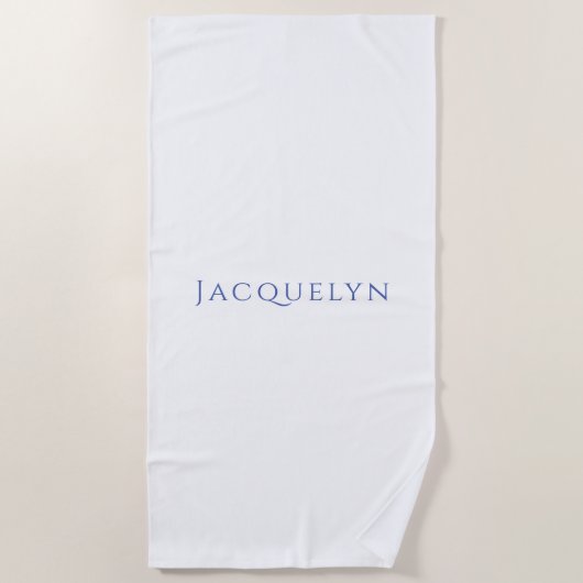 Minimalist White Blue Plain Elegant Modern Name Strandlaken (Voorkant)