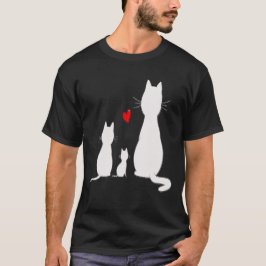Minimalist White Cat Family with Red Heart Art T-S T-shirt