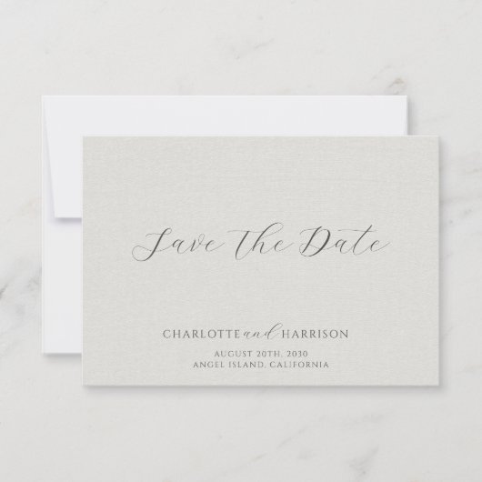 Minimalist White Faux Linen Save The Date (Voorkant)