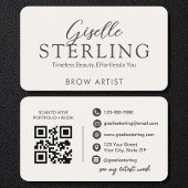 Minimalist White Script Eyebrow Artist QR Code Visitekaartje