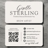 Minimalist White Script Eyebrow Artist QR Code Visitekaartje