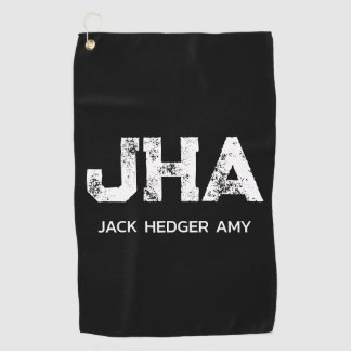 MINIMALIST WHITE THREE LETTER MONOGRAM NAME BLACK  GOLFHANDDOEK